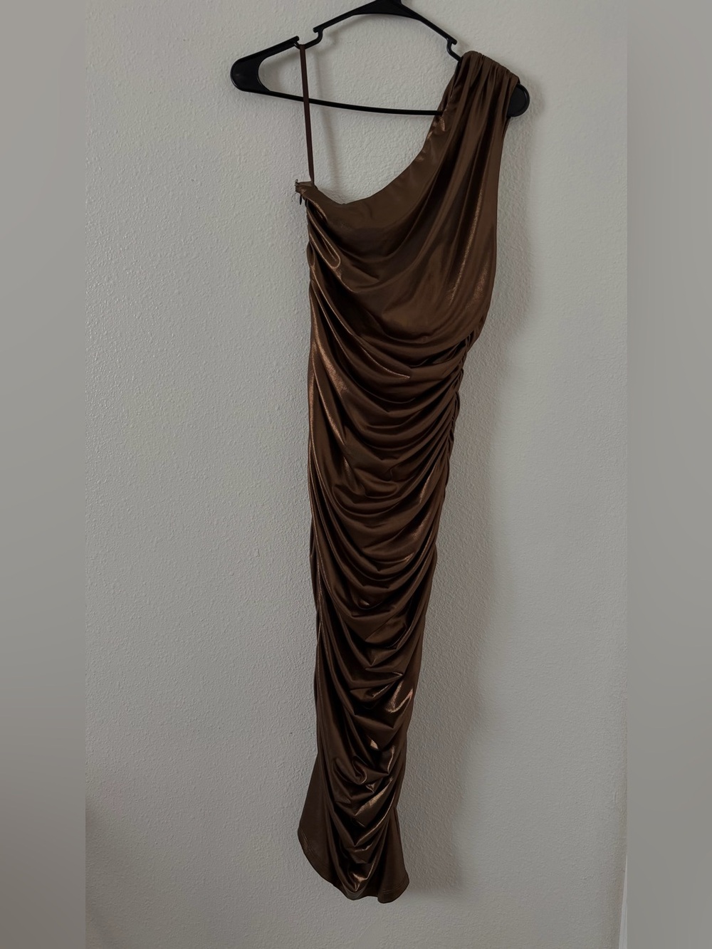 Fashion Nova Metallic Brown One-Shoulder Dress